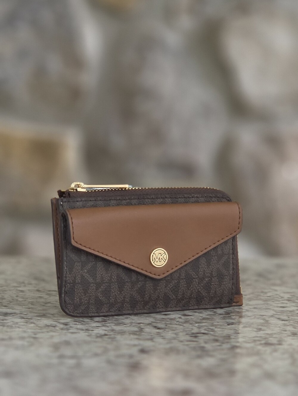 Michael Kors Jet Set Logo Corner Zip Small Brown Card Wallet